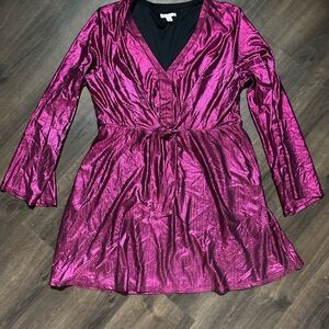 Shimmering Metallic Pink Long Sleeve Dress